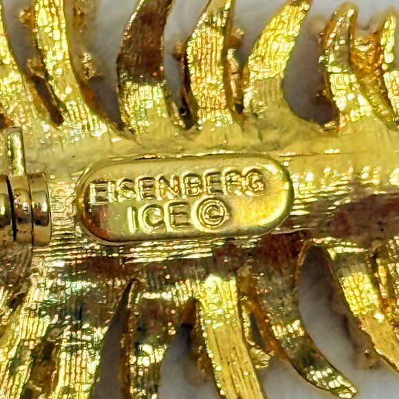 Vintage Eisenberg Ice Christmas Tree Gold-Tone Brooch w/Rhinestones - Picture 5 of 6